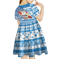 Custom Hawaii Mele Kalikimaka Kid Short Sleeve Dress Santa Claus Surfing with Hawaiian Pattern Striped Blue Style LT03 - Polynesian Pride