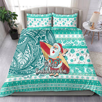 Hawaii Mele Kalikimaka Bedding Set Santa Claus Surfing with Hawaiian Pattern Striped Turquoise Style LT03 - Polynesian Pride