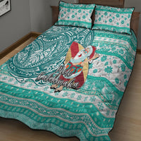 Hawaii Mele Kalikimaka Quilt Bed Set Santa Claus Surfing with Hawaiian Pattern Striped Turquoise Style LT03 - Polynesian Pride