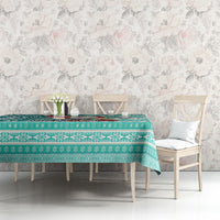 Hawaii Mele Kalikimaka Tablecloth Santa Claus Surfing with Hawaiian Pattern Striped Turquoise Style LT03 - Polynesian Pride