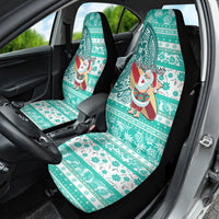 Custom Hawaii Mele Kalikimaka Car Seat Cover Santa Claus Surfing with Hawaiian Pattern Striped Turquoise Style LT03 - Polynesian Pride