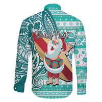 Custom Hawaii Mele Kalikimaka Family Matching Tank Maxi Dress and Hawaiian Shirt Santa Claus Surfing with Hawaiian Pattern Striped Turquoise Style LT03 - Polynesian Pride