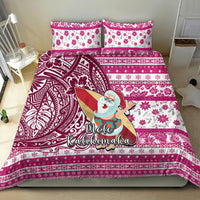 Hawaii Mele Kalikimaka Bedding Set Santa Claus Surfing with Hawaiian Pattern Striped Pink Style LT03 - Polynesian Pride
