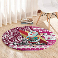 Hawaii Mele Kalikimaka Round Carpet Santa Claus Surfing with Hawaiian Pattern Striped Pink Style LT03 - Polynesian Pride