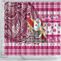 Hawaii Mele Kalikimaka Shower Curtain Santa Claus Surfing with Hawaiian Pattern Striped Pink Style LT03 - Polynesian Pride