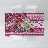 Hawaii Mele Kalikimaka Tablecloth Santa Claus Surfing with Hawaiian Pattern Striped Pink Style LT03 Pink - Polynesian Pride