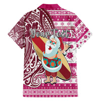 Custom Hawaii Mele Kalikimaka Family Matching Off Shoulder Long Sleeve Dress and Hawaiian Shirt Santa Claus Surfing with Hawaiian Pattern Striped Pink Style LT03 - Polynesian Pride