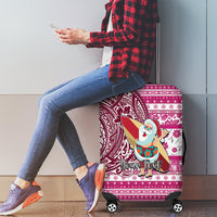 Custom Hawaii Mele Kalikimaka Luggage Cover Santa Claus Surfing with Hawaiian Pattern Striped Pink Style LT03 - Polynesian Pride