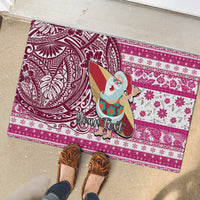 Custom Hawaii Mele Kalikimaka Rubber Doormat Santa Claus Surfing with Hawaiian Pattern Striped Pink Style LT03 - Polynesian Pride