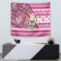 Custom Hawaii Mele Kalikimaka Tapestry Santa Claus Surfing with Hawaiian Pattern Striped Pink Style LT03 - Polynesian Pride