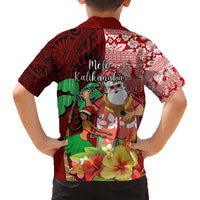 Hawaii Mele Kalikimaka Family Matching Long Sleeve Bodycon Dress and Hawaiian Shirt Santa Claus and Hula Girl Tropical Folwer with Hawaiian Pattern LT03 - Polynesian Pride