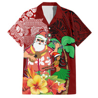 Hawaii Mele Kalikimaka Family Matching Long Sleeve Bodycon Dress and Hawaiian Shirt Santa Claus and Hula Girl Tropical Folwer with Hawaiian Pattern LT03 Dad's Shirt - Short Sleeve Red - Polynesian Pride