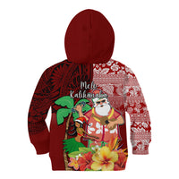 Hawaii Mele Kalikimaka Kid Hoodie Santa Claus and Hula Girl Tropical Folwer with Hawaiian Pattern LT03 - Polynesian Pride