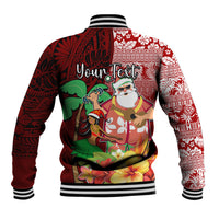 Custom Hawaii Mele Kalikimaka Baseball Jacket Santa Claus and Hula Girl Tropical Folwer with Hawaiian Pattern LT03 - Polynesian Pride