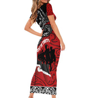 Aotearoa Toitu Te Tiriti Family Matching Short Sleeve Bodycon Dress and Hawaiian Shirt Honoring Te Tiriti o Waitangi Maori Haka LT03 - Polynesian Pride