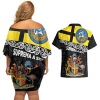 New Zealand Wellington Couples Matching Off Shoulder Short Dress and Hawaiian Shirt The Capital's Emblems Flag and Koru Art