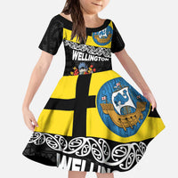 New Zealand Wellington Kid Short Sleeve Dress The Capital's Emblems Flag and Koru Art LT03 KID Black - Polynesian Pride