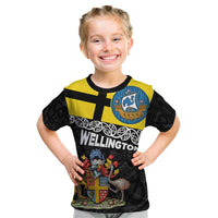New Zealand Wellington Kid T Shirt The Capital's Emblems Flag and Koru Art LT03 Black - Polynesian Pride