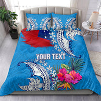 Personalised Samoa Coat Of Arms Bedding Set Tropical Flower Blue Polynesian Pattern LT03 - Polynesian Pride