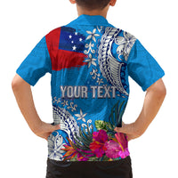 Personalised Samoa Coat Of Arms Family Matching Tank Maxi Dress and Hawaiian Shirt Tropical Flower Blue Polynesian Pattern LT03 - Polynesian Pride