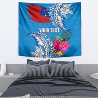 Personalised Samoa Coat Of Arms Tapestry Tropical Flower Blue Polynesian Pattern LT03 - Polynesian Pride