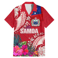 Personalised Samoa Coat Of Arms Family Matching Mermaid Dress and Hawaiian Shirt Tropical Flower Red Polynesian Pattern LT03 Dad's Shirt - Short Sleeve Red - Polynesian Pride