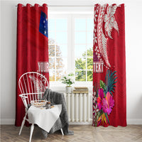 Personalised Samoa Coat Of Arms Window Curtain Tropical Flower Red Polynesian Pattern LT03 - Polynesian Pride