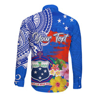 Personalised Samoa Coat Of Arms Long Sleeve Button Shirt Hibiscus Polynesian Tattoo Pattern LT03 - Polynesian Pride