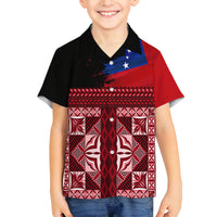 Samoa Flag Day Family Matching Tank Maxi Dress and Hawaiian Shirt Siapo Pattern and Ula Fala LT03 Son's Shirt Red - Polynesian Pride