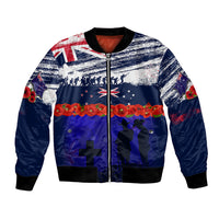 New Zealand and Australia ANZAC Day Bomber Jacket Lest We Forget Red Poppy Flowers and Soldier LT03 Unisex Blue - Polynesian Pride