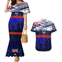New Zealand and Australia ANZAC Day Couples Matching Mermaid Dress and Hawaiian Shirt Lest We Forget Red Poppy Flowers and Soldier LT03 Blue - Polynesian Pride