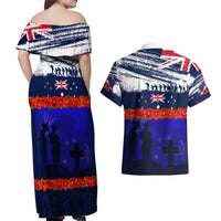 New Zealand and Australia ANZAC Day Couples Matching Off Shoulder Maxi Dress and Hawaiian Shirt Lest We Forget Red Poppy Flowers and Soldier LT03 - Polynesian Pride