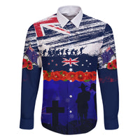 New Zealand and Australia ANZAC Day Family Matching Off Shoulder Maxi Dress and Hawaiian Shirt Lest We Forget Red Poppy Flowers and Soldier LT03 Dad's Shirt - Long Sleeve Blue - Polynesian Pride