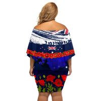 New Zealand and Australia ANZAC Day Off Shoulder Short Dress Lest We Forget Red Poppy Flowers and Soldier LT03 - Polynesian Pride