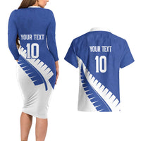 Custom New Zealand Cricket Couples Matching Long Sleeve Bodycon Dress and Hawaiian Shirt Kiwi Birds Haka Dance Blue Fern Sporty Style LT03 - Polynesian Pride