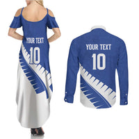 Custom New Zealand Cricket Couples Matching Summer Maxi Dress and Long Sleeve Button Shirt Kiwi Birds Haka Dance Blue Fern Sporty Style LT03 - Polynesian Pride