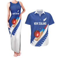 Custom New Zealand Cricket Couples Matching Tank Maxi Dress and Hawaiian Shirt Kiwi Birds Haka Dance Blue Fern Sporty Style LT03 Blue - Polynesian Pride