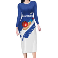 Custom New Zealand Cricket Family Matching Long Sleeve Bodycon Dress and Hawaiian Shirt Kiwi Birds Haka Dance Blue Fern Sporty Style LT03 Mom's Dress Blue - Polynesian Pride