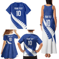 Custom New Zealand Cricket Family Matching Tank Maxi Dress and Hawaiian Shirt Kiwi Birds Haka Dance Blue Fern Sporty Style LT03 - Polynesian Pride