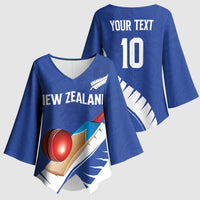Custom New Zealand Cricket Kimono Sleeve Blouse Kiwi Birds Haka Dance Blue Fern Sporty Style LT03 - Polynesian Pride