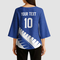Custom New Zealand Cricket Kimono Sleeve Blouse Kiwi Birds Haka Dance Blue Fern Sporty Style LT03 - Polynesian Pride