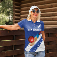 Custom New Zealand Cricket Women Polo Shirt Kiwi Birds Haka Dance Blue Fern Sporty Style