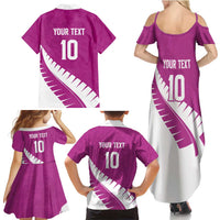Custom New Zealand Cricket Family Matching Summer Maxi Dress and Hawaiian Shirt Kiwi Birds Haka Dance Pink Fern Sporty Style LT03 - Polynesian Pride