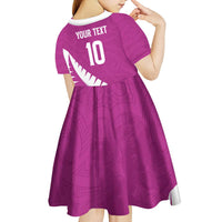 Custom New Zealand Cricket Kid Short Sleeve Dress Kiwi Birds Haka Dance Pink Fern Sporty Style LT03 - Polynesian Pride