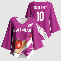 Custom New Zealand Cricket Kimono Sleeve Blouse Kiwi Birds Haka Dance Pink Fern Sporty Style LT03 - Polynesian Pride