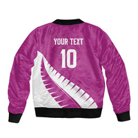 Custom New Zealand Cricket Sleeve Zip Bomber Jacket Kiwi Birds Haka Dance Pink Fern Sporty Style LT03 - Polynesian Pride