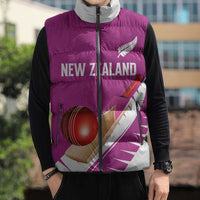 Custom New Zealand Cricket Sleeveless Puffer Jacket Kiwi Birds Haka Dance Pink Fern Sporty Style LT03 - Polynesian Pride