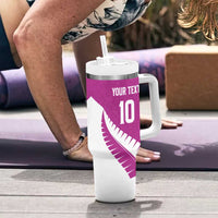 Custom New Zealand Cricket Tumbler With Handle Kiwi Birds Haka Dance Pink Fern Sporty Style