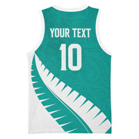 Custom New Zealand Cricket Basketball Jersey Kiwi Birds Haka Dance Turquoise Fern Sporty Style LT03 - Polynesian Pride
