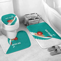 New Zealand Cricket Bathroom Set Kiwi Birds Haka Dance Turquoise Fern Sporty Style LT03 Mat Set Only (3 pcs) One Size Turquoise - Polynesian Pride